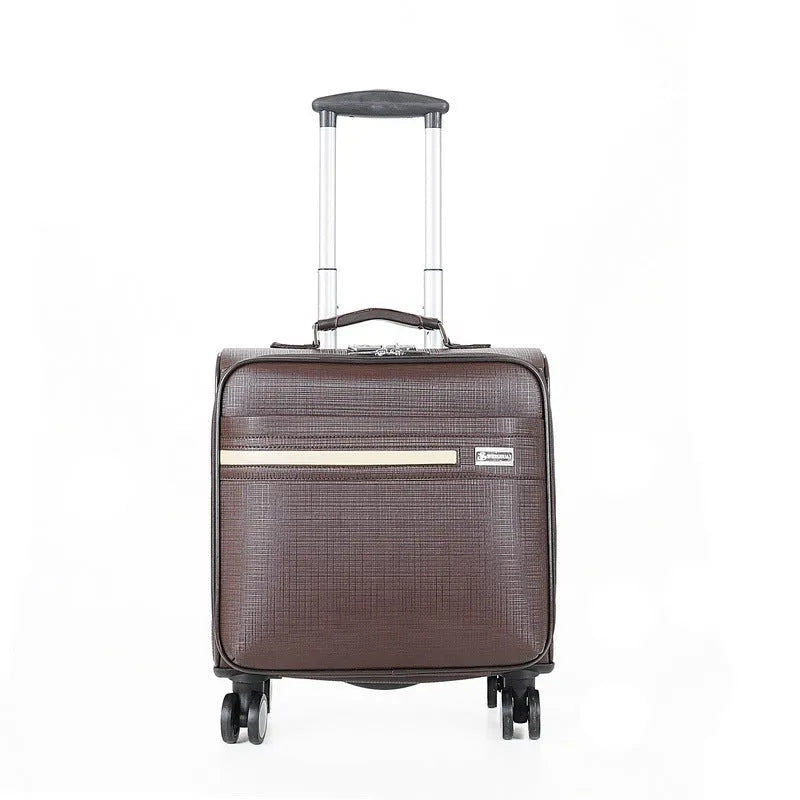 Black hard-sided 18-inch wheeled business case with a combination lock and telescopic handle.