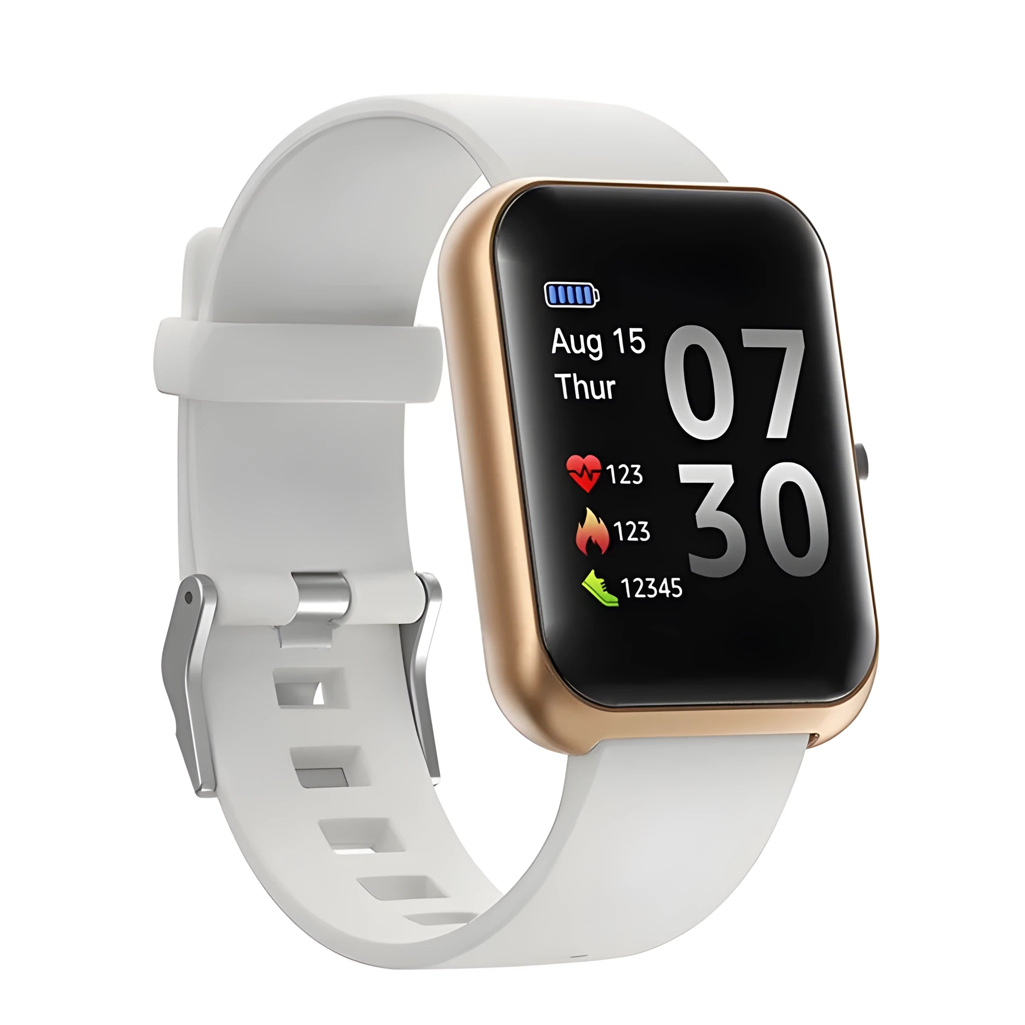 Square anodised aluminium smart couple bracelet with silicone strap on a wrist