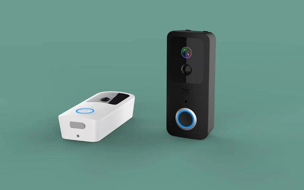 Smart home visual doorbell security camera with app push notification system and 18650 battery power.