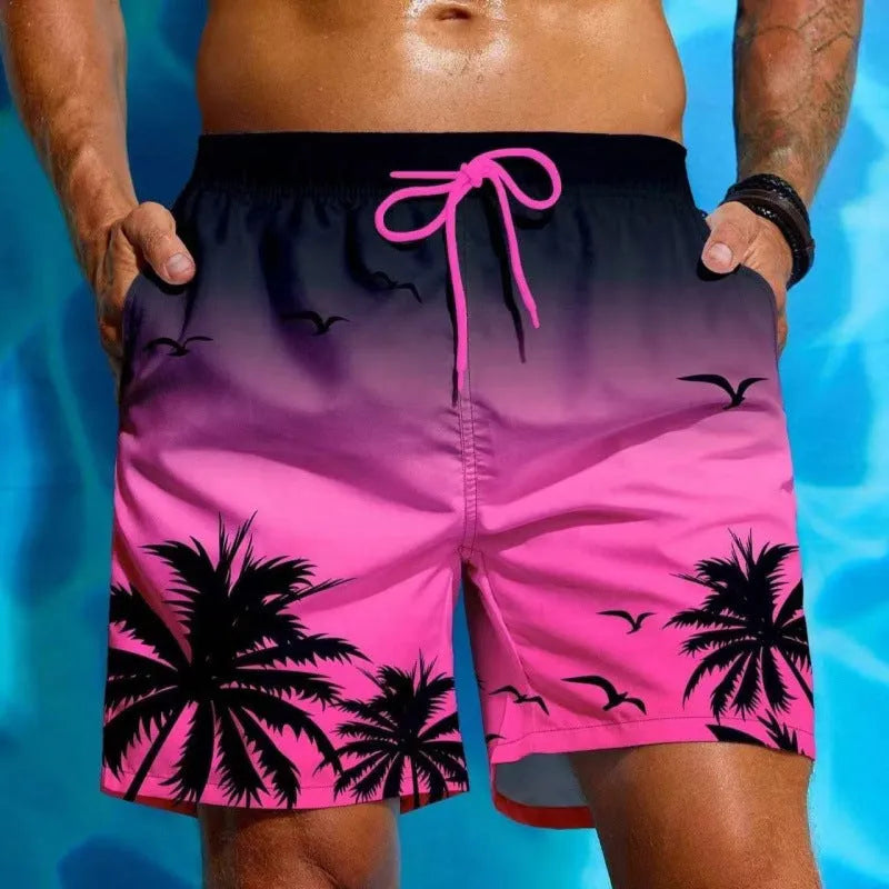 Men's ethnic style swimming trunks with loose board short design in polyester fabric