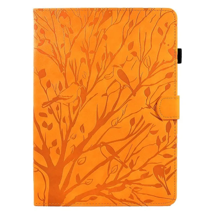 Imitation leather tablet protective case with a folded-out kickstand, shown in khaki colour.