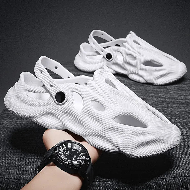 Pair of EVA soft men's summer beach shoes in black, grey, white, or khaki, slip-on style, sizes 39-44