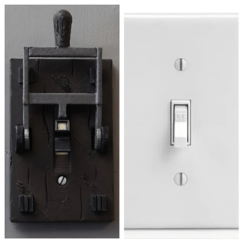 White retro mechanical light switch with decoration plate for wall mounting