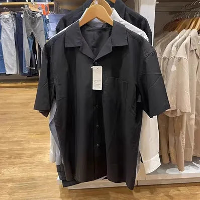 Men's modal cotton open collar shirt in Japanese Korean casual style with collage stitching