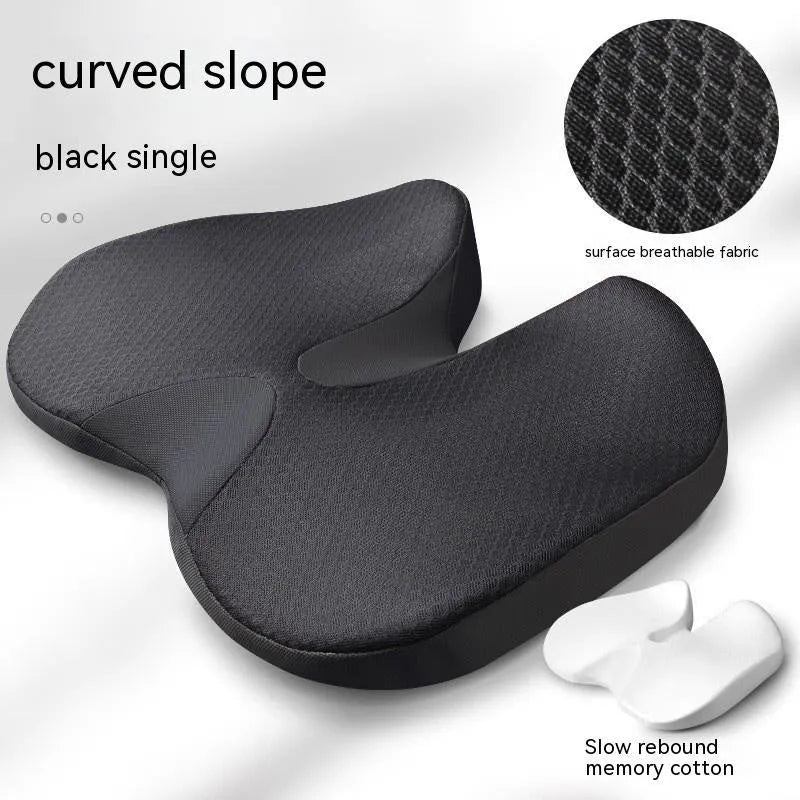Curved bevel seat cushion in solid colour with memory foam core for tailbone and driving support