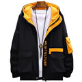 Men's thickened casual hooded jacket in Korean style, polyester fabric, available in yellow, grey, and black, sizes M to 4XL