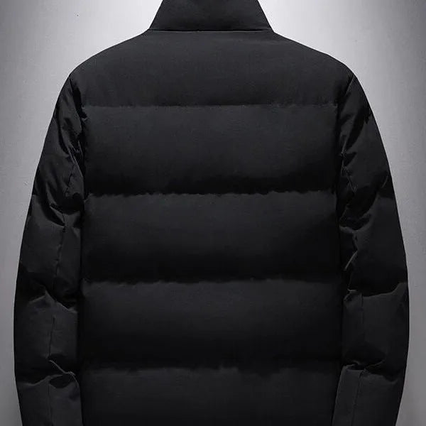 Men's casual winter cotton-padded coat jacket in Korean cardigan style, green colour, shown from front on mannequin