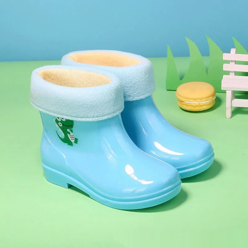 Children's non-slip rain boots with plastic upper, mid-calf length, solid colour, autumn winter student shoes
