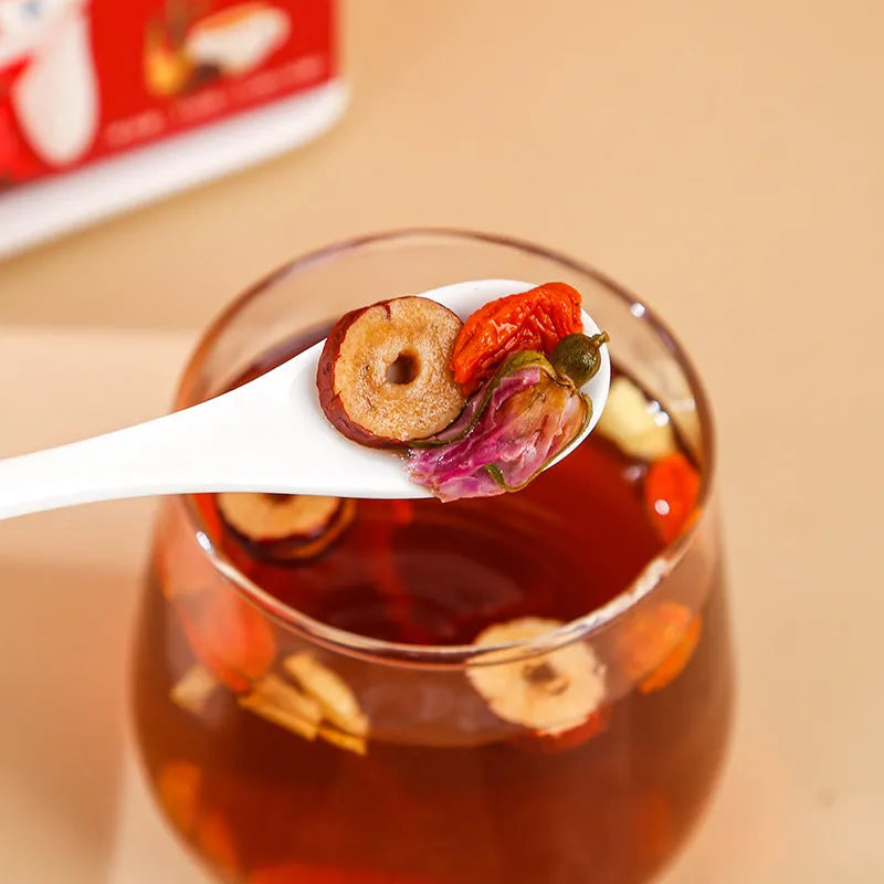Box of Yuantang brown sugar ginger and jujube tea showing 150g herbal tea bags with natural ingredients