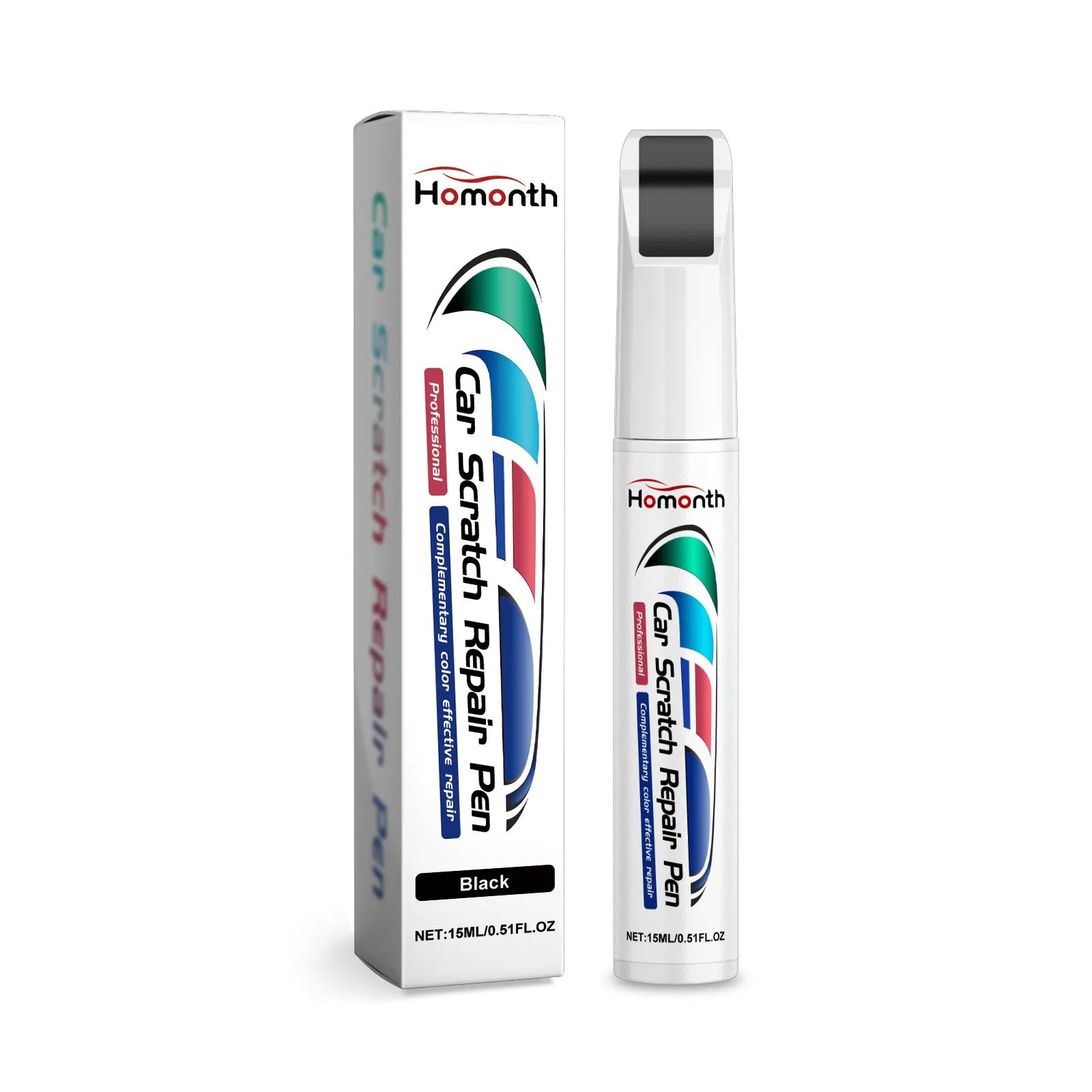 Car scratch repair pen 2x11.8cm with black cap, white body, and label for touch up paint repairs