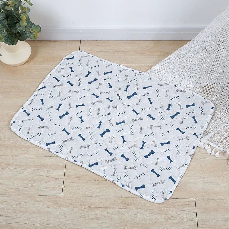 Reusable waterproof pet urine pad with animal print design and non-slip cloth backing