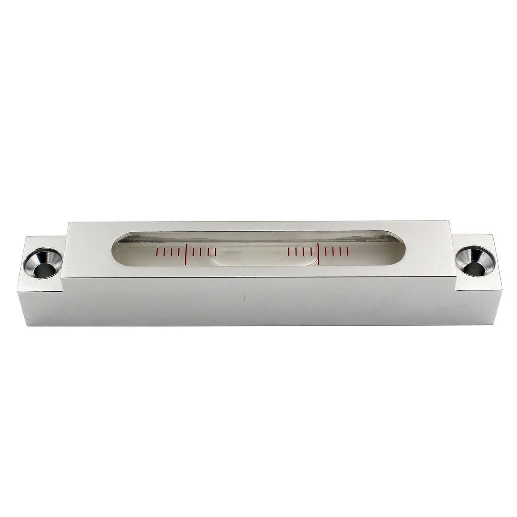 Compact metal and glass mini spirit level showing measurement vial, 132mm long.