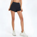 Women's high-waist nylon fitness shorts in black, quick-drying for summer sports