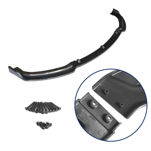 Bright black PP front bumper lip spoiler for BMW F30 F35 3 Series, shown with dimensions.