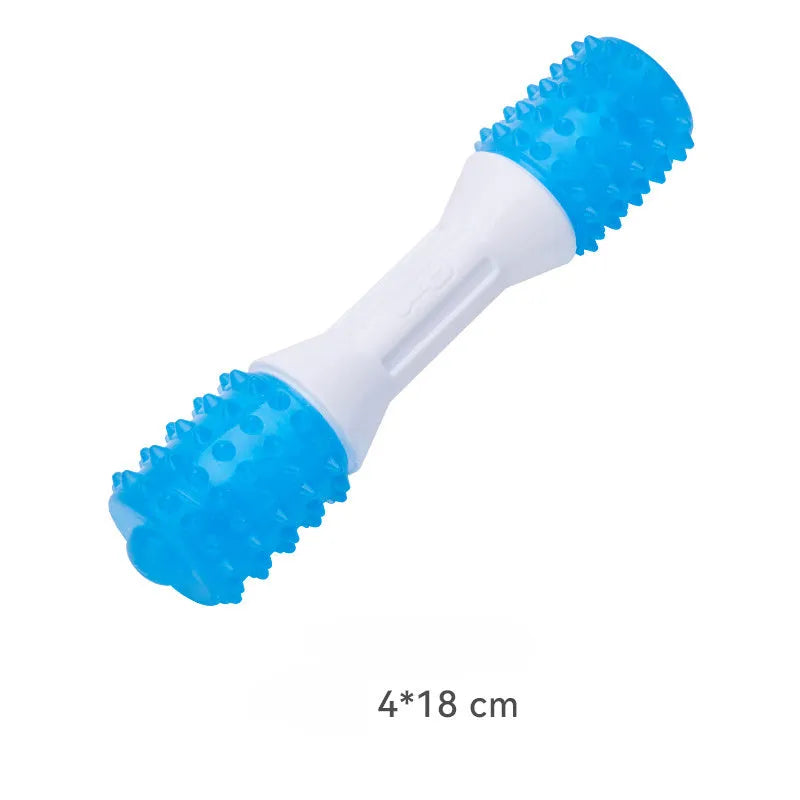 Dual-colour puppy teething chew toy made from TPR rubber and PU materials in three sizes