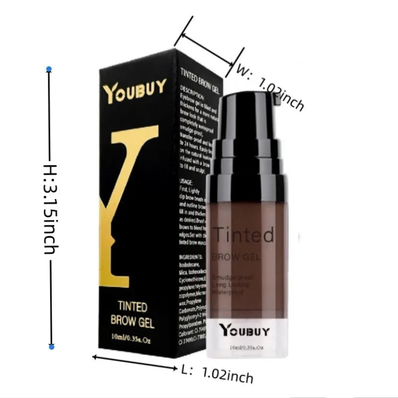 Waterproof brow cream in dark grey and golden yellow shades for quick-drying, long-lasting eyebrows