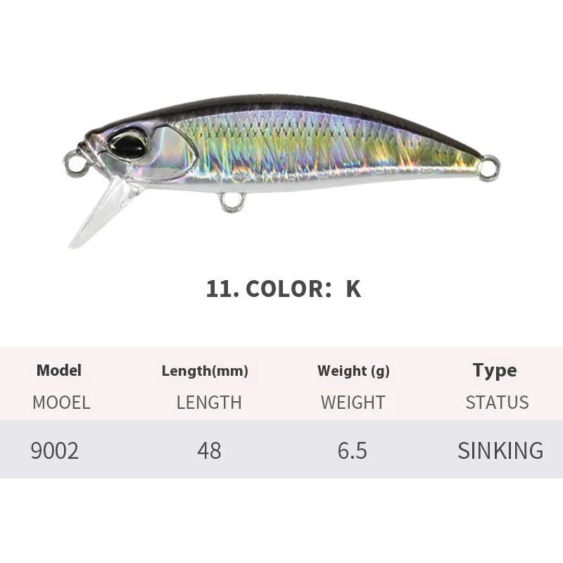 48mm mino fishing lure for snakehead and mandarin fish in various colours.