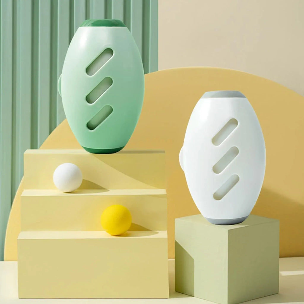 Green and white reusable gel lint roller ball for removing pet hair and lint from clothes.