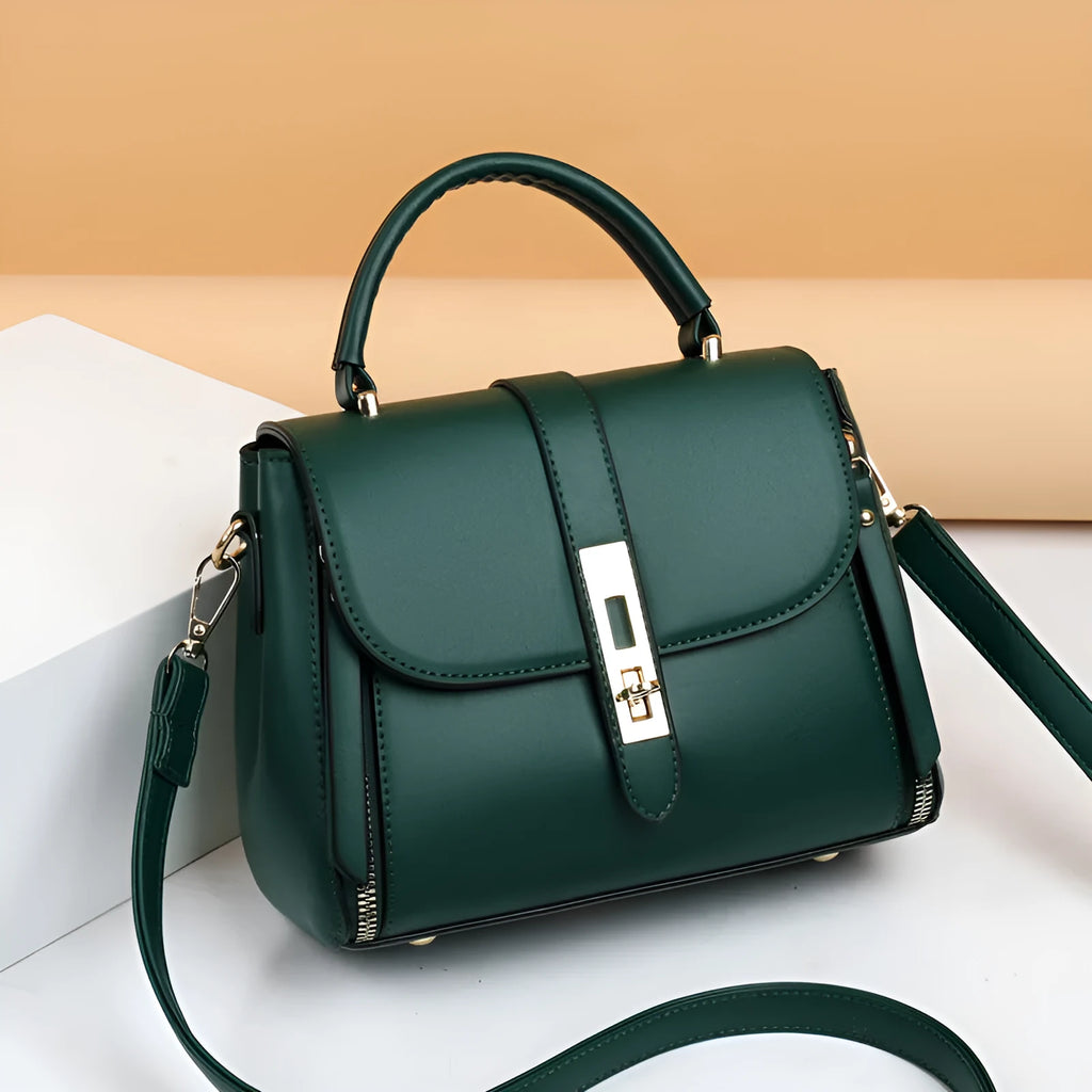 Black soft PU leather women's messenger bag with a single shoulder strap.