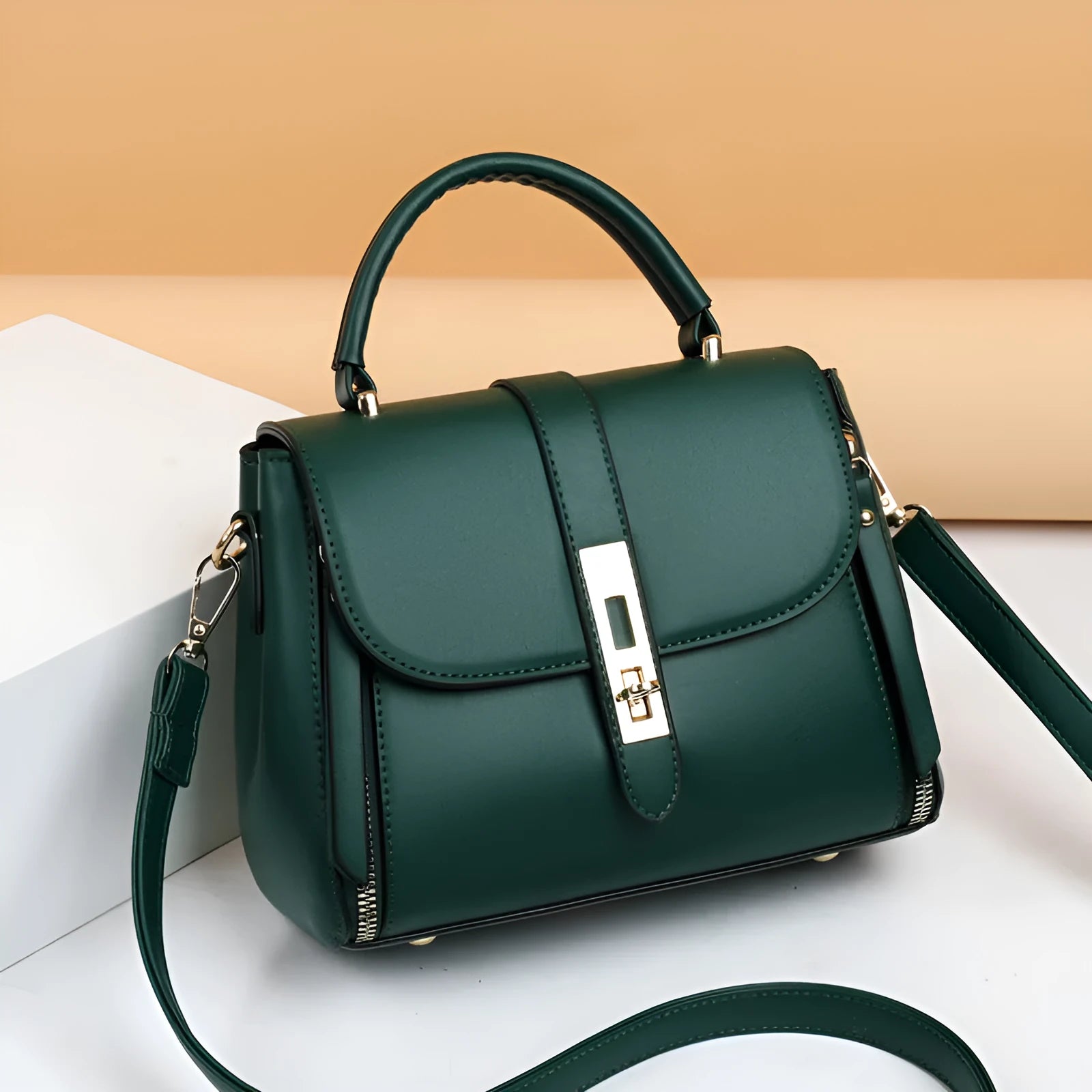 Black soft PU leather women's messenger bag with a single shoulder strap.