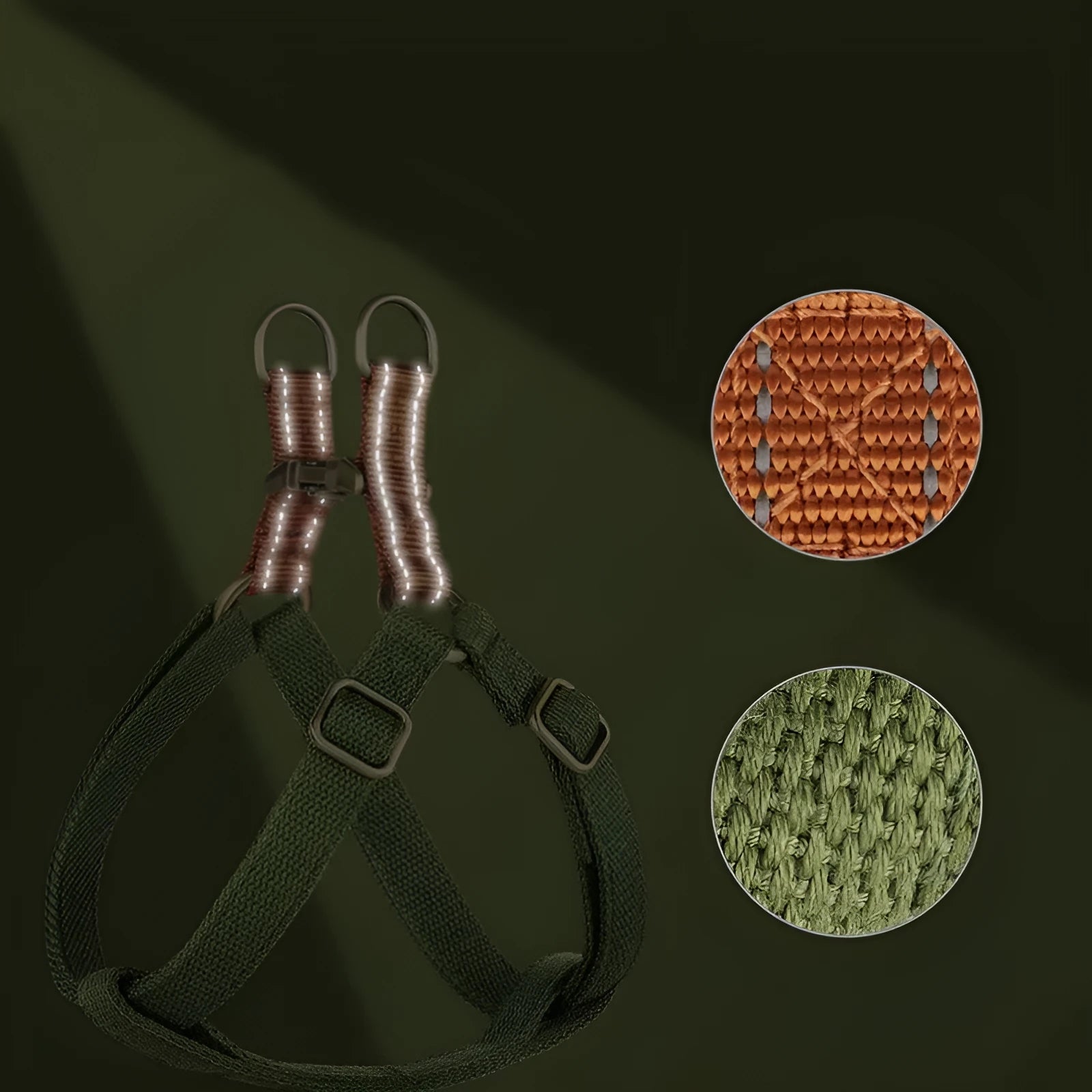 Brown vest-style anti-loss dog leash on mannequin showing cotton construction and alloy fastener