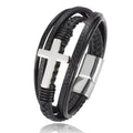 Multi-layer braided stainless steel cross men's unisex bracelet in gold colour with electroplated finish
