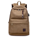 Canvas USB charging backpack with computer pocket showing coffee colour option