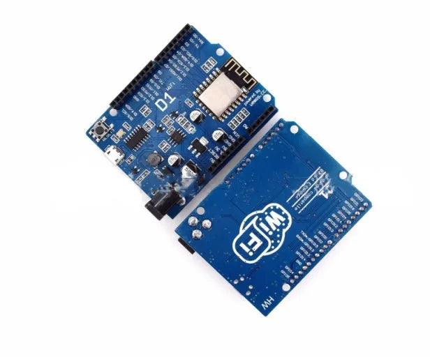 Black ESP-8266EX WiFi development board with pin headers and onboard components.