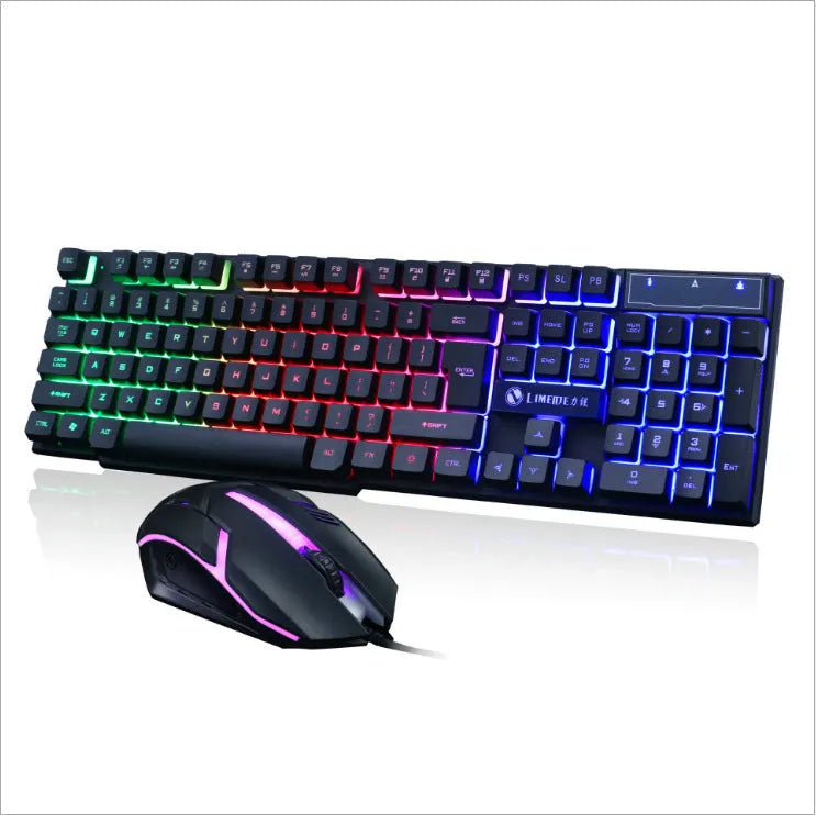 Limei GTX300 white and black gaming keyboard and mouse set with backlit keys on a desk