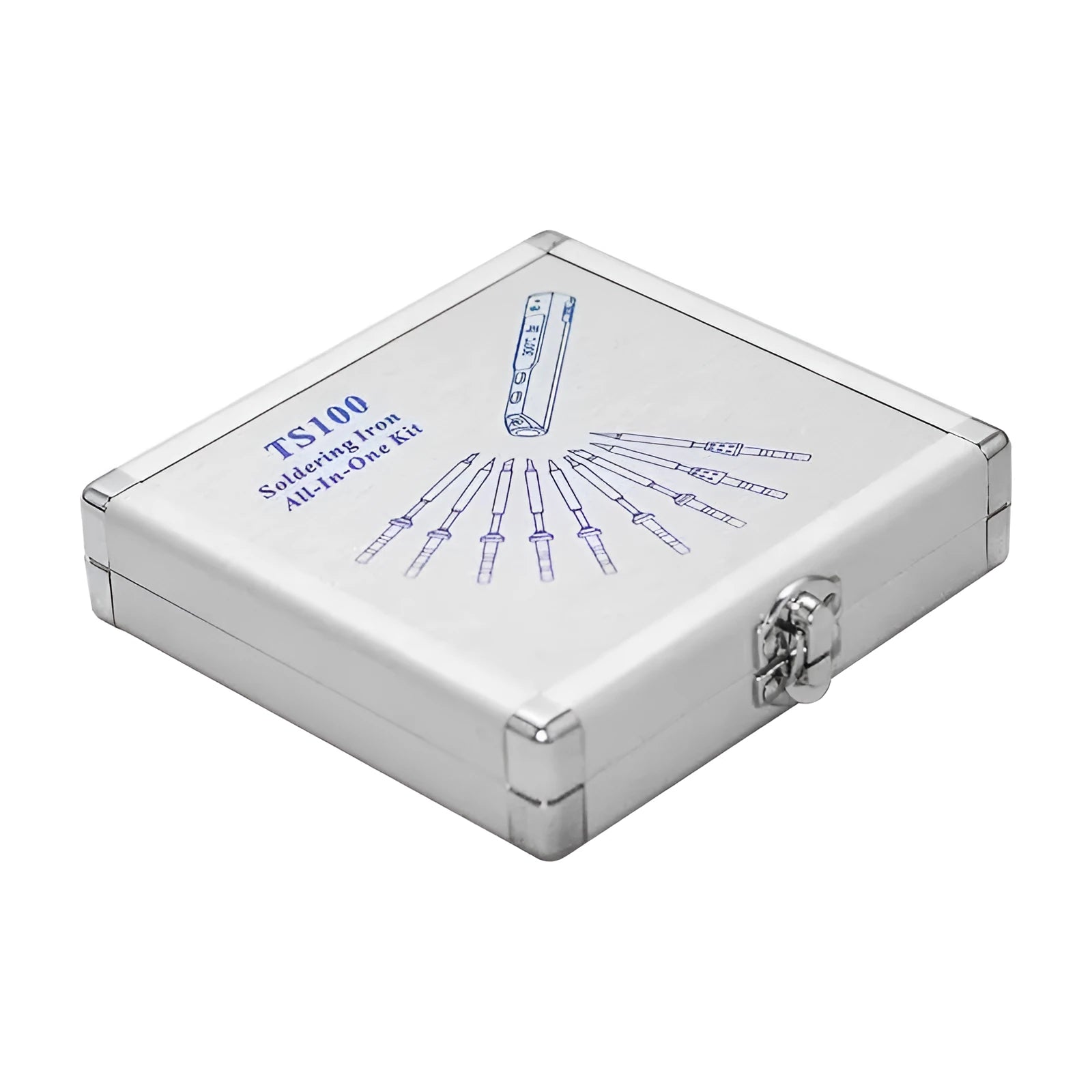 Silver aluminium storage box for TS100 portable soldering iron