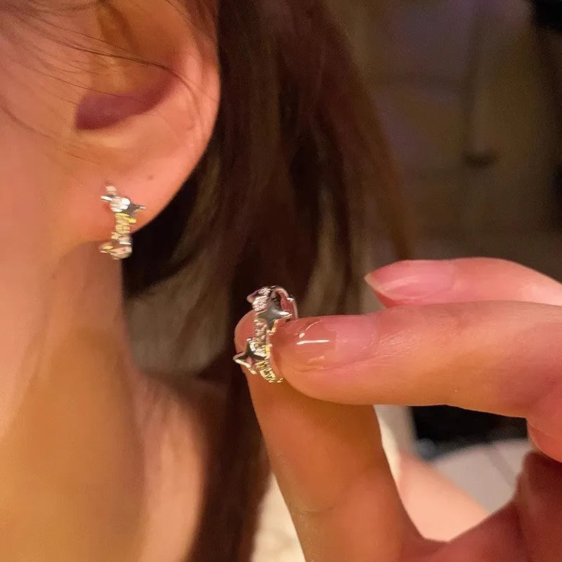 Silver electroplated alloy star earrings for women, lightweight sweet cool style jewellery