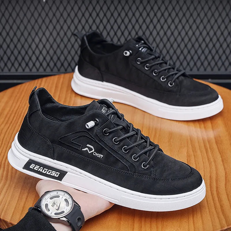 Men's grey canvas casual shoes with leather lining and rubber sole