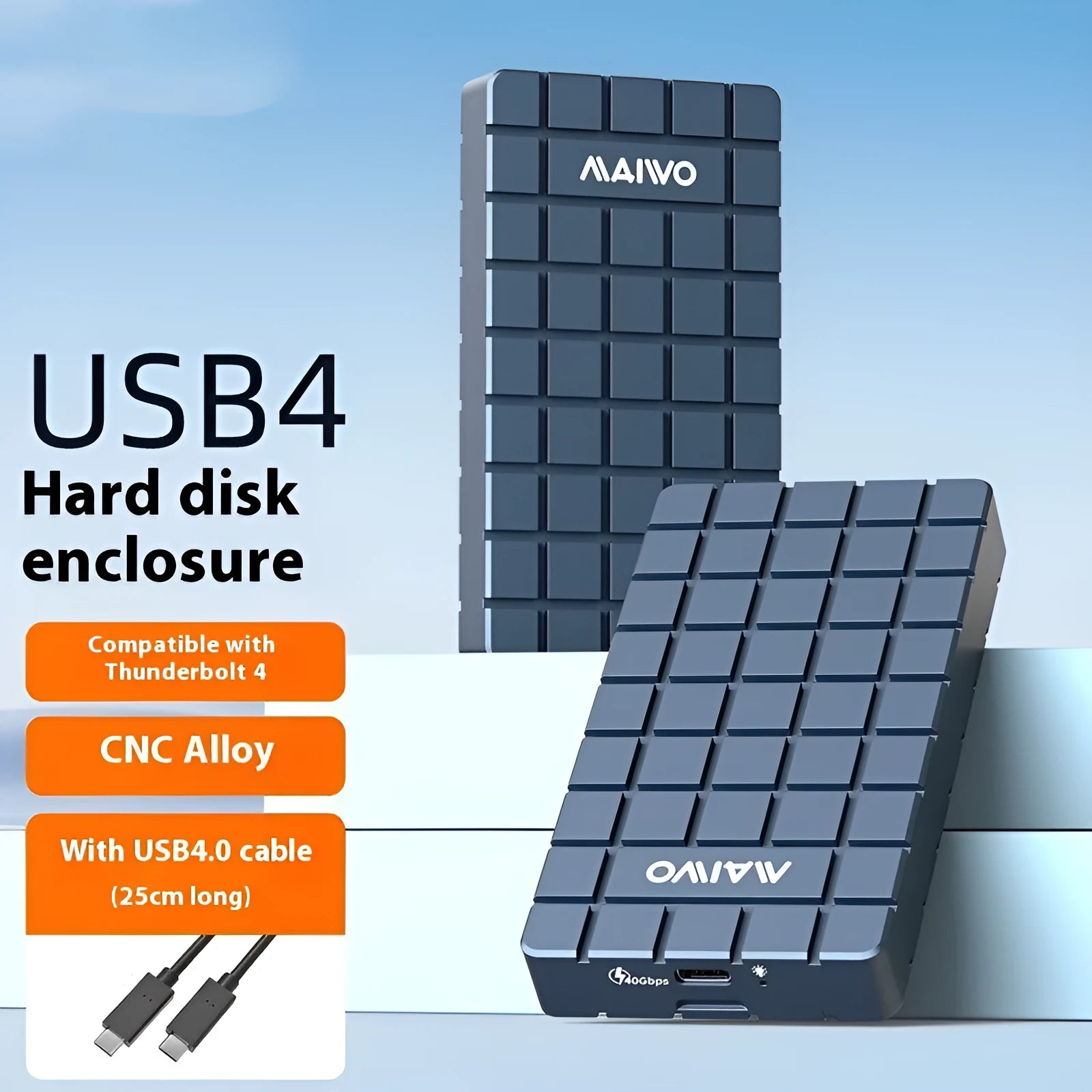 Aluminium USB4 hard disk enclosure for M.2 SSDs, showing K1717 and K1719 with fan models.