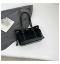 PU shoulder bag in horizontal square shape with double joint straps, slit pocket and sandwich zipper bag