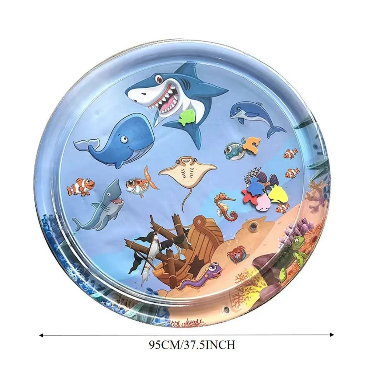 Thickened PVC water sensory playmat for cats and dogs with floating fish toys in ocean theme design