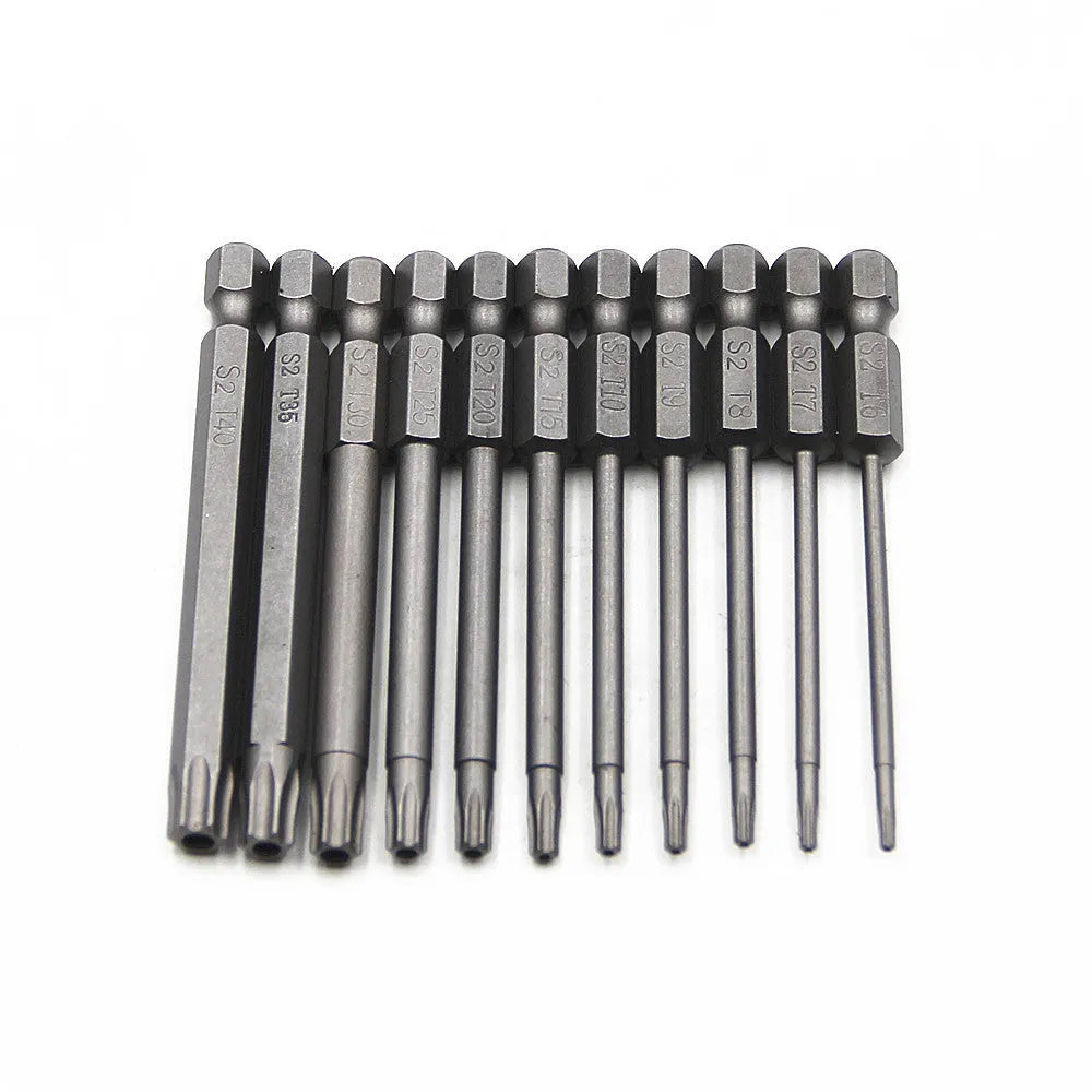 Hexagon handle magnetic screwdriver bit set with 50mm, 75mm, and 100mm alloy steel bits