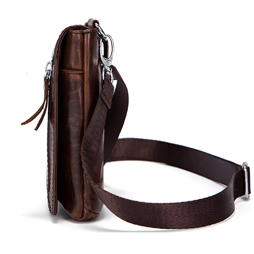 Men's small first layer cowhide belt bag, 11.5cm x 2.5cm x 16cm, waist bag or single shoulder messenger bag, 0.2KG
