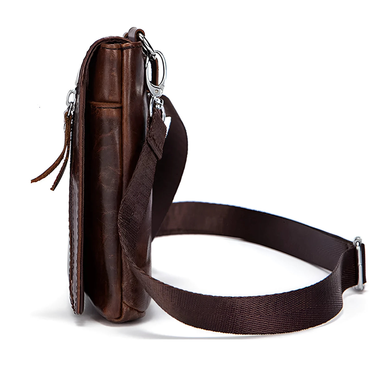 Men's small first layer cowhide belt bag, 11.5cm x 2.5cm x 16cm, waist bag or single shoulder messenger bag, 0.2KG