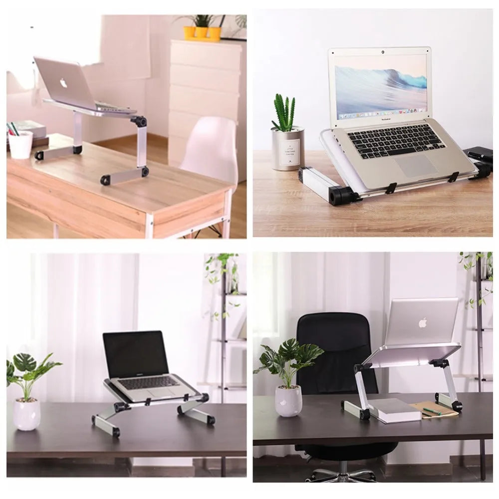 Foldable laptop stand in aluminium alloy and MDF, black and white option, with adjustable angle