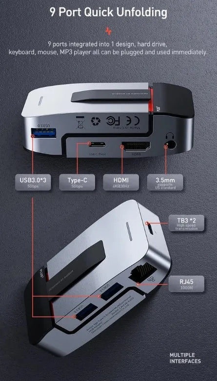 Mecha Era bracket type multifunctional HUB hub in space grey aluminium alloy with multiple USB and HDMI ports