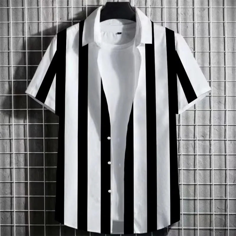 Men's linen short sleeve T-shirt with a 3D printed striped pattern, shown in multiple colour options.