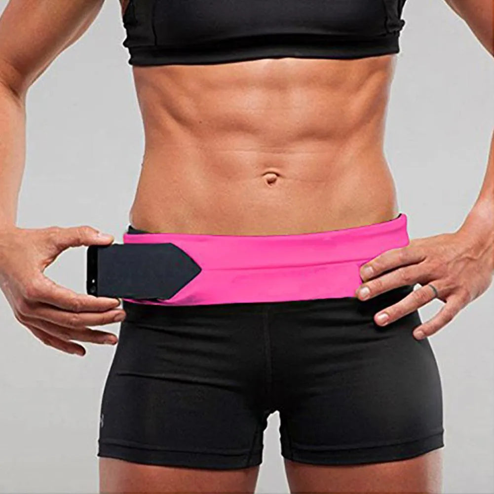 Sports belt waist bag in spandex for running and cycling, black colour, adjustable waistband