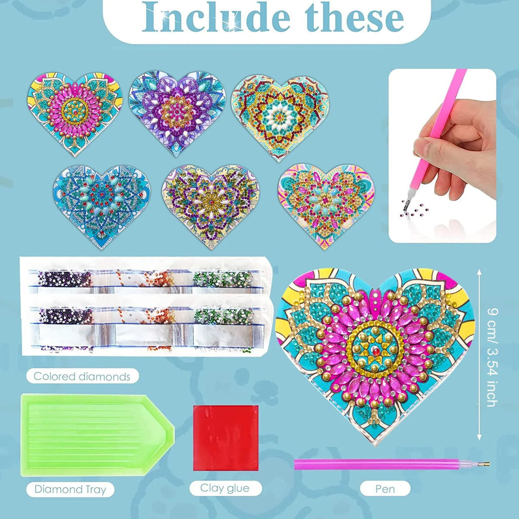 Six frameless PU leather cornerite bookmarks with crystal flower designs on a surface.