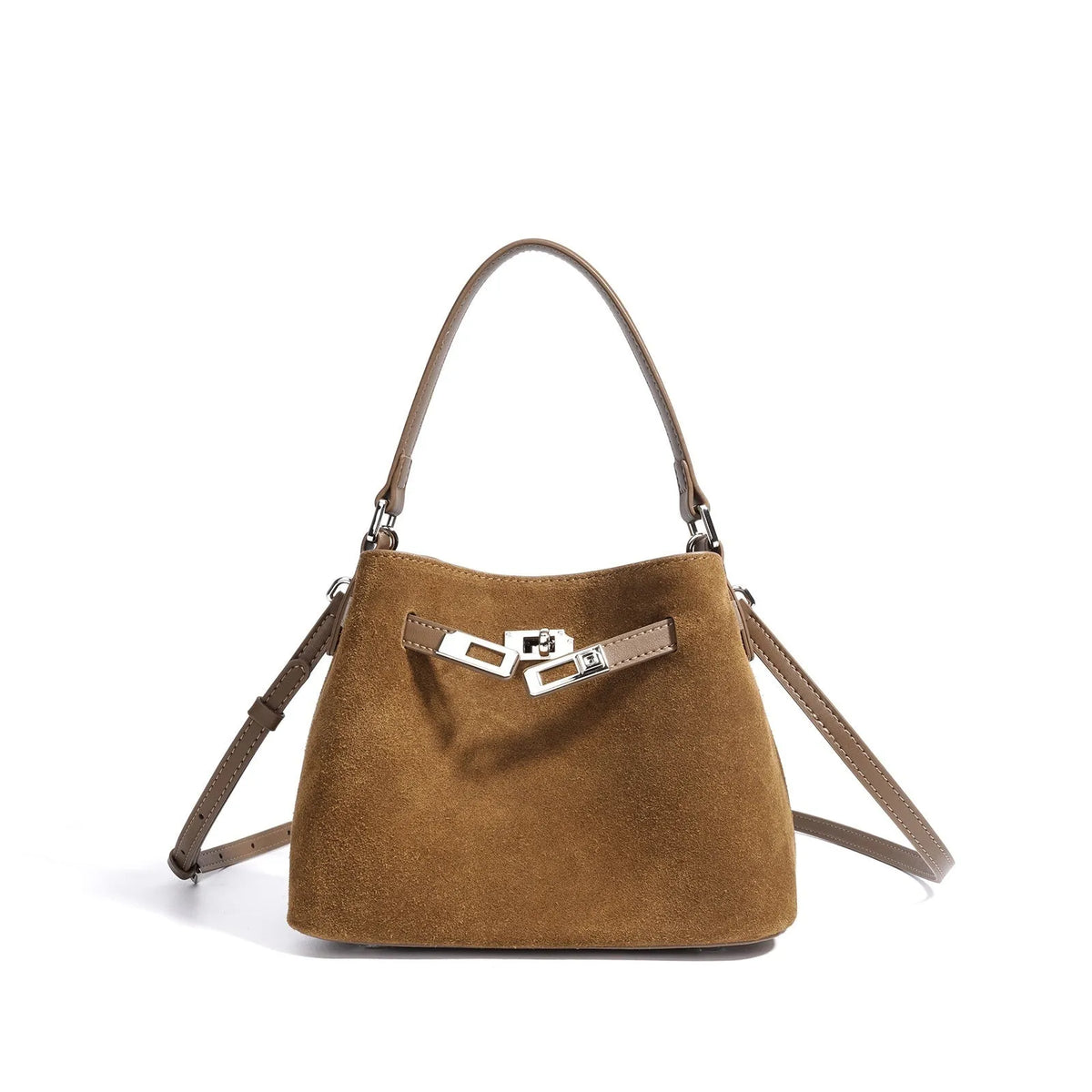 Cortical women's spliced casual crossbody bag in genuine suede leather, vertical square shape, calf brown