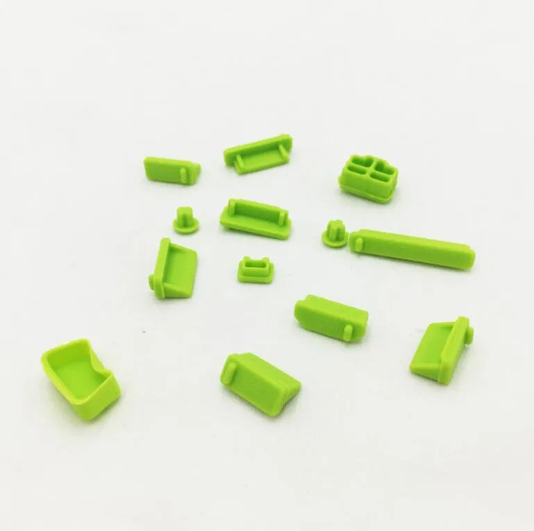 13-piece silicone laptop dust plug set for VGA USB HDMI audio RJ45 SD and 1394 ports in transparent and colours