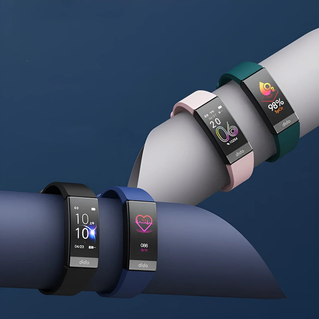 Y6 Black smart health bracelet on wrist showing blood pressure and ECG monitoring on its 1.1-inch screen.