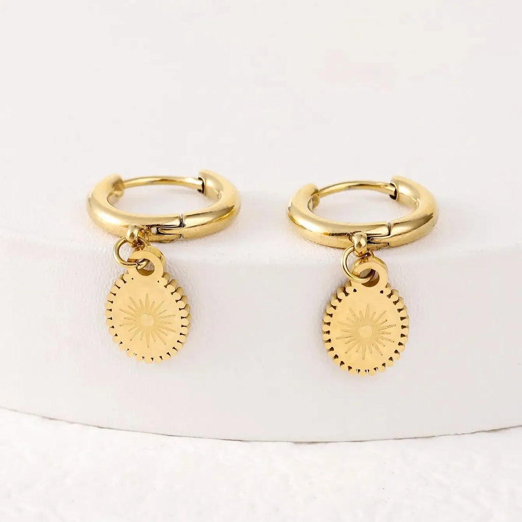 Geometric stainless steel earrings with oval design for women, colour XY-EH005.