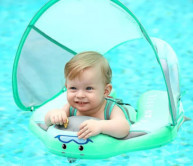 Baby swimming ring in blue with foam construction and 3D space layer fabric cover for children's wading use