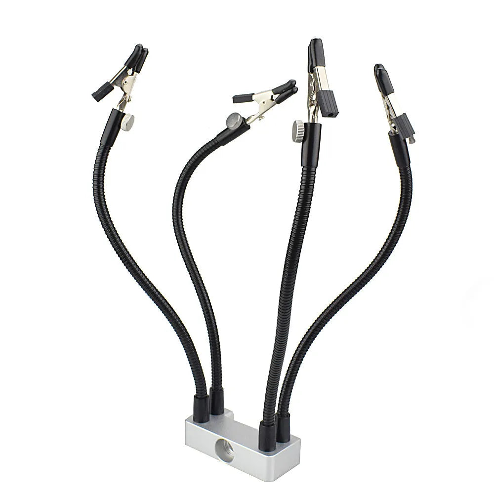 Soldering station LED magnifying glass lamp with 60mm lens, 42 SMD LEDs, aluminium base and gimbal tubes.