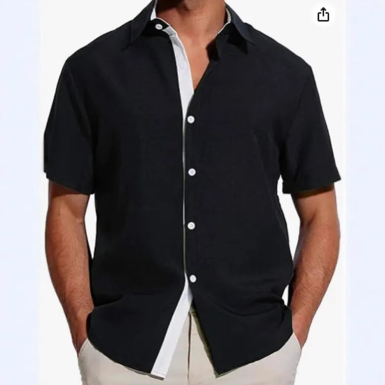 Men's short-sleeved floral print shirt in polyester fabric available in multiple colours